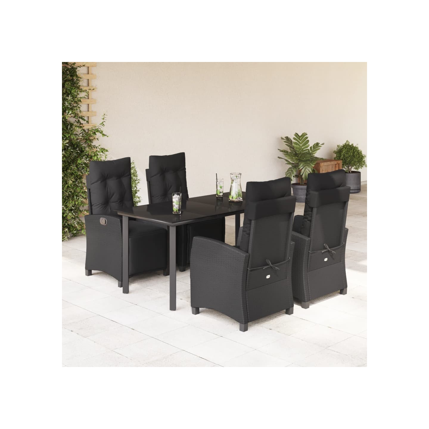 Ensemble à manger de jardin coussins 5pcs Noir Résine tressée