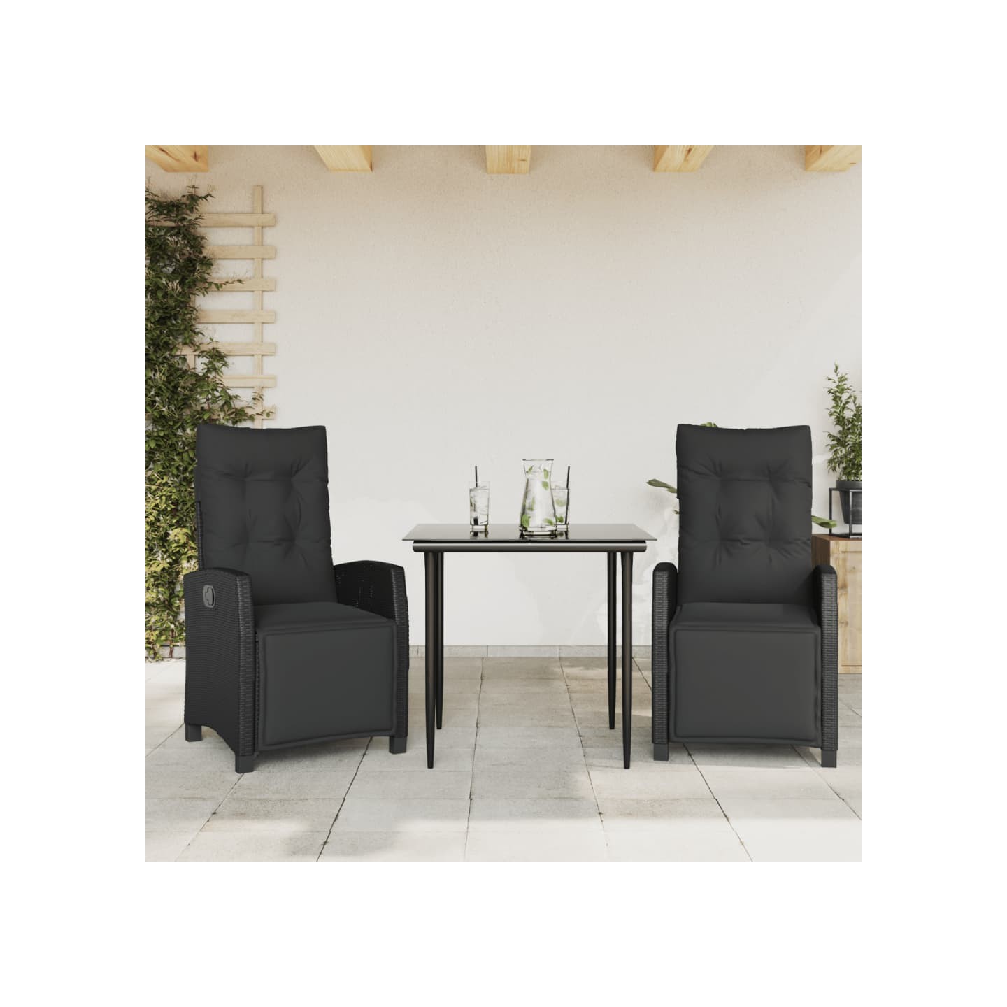 Ensemble à manger de jardin avec coussins 3 pcs Noir