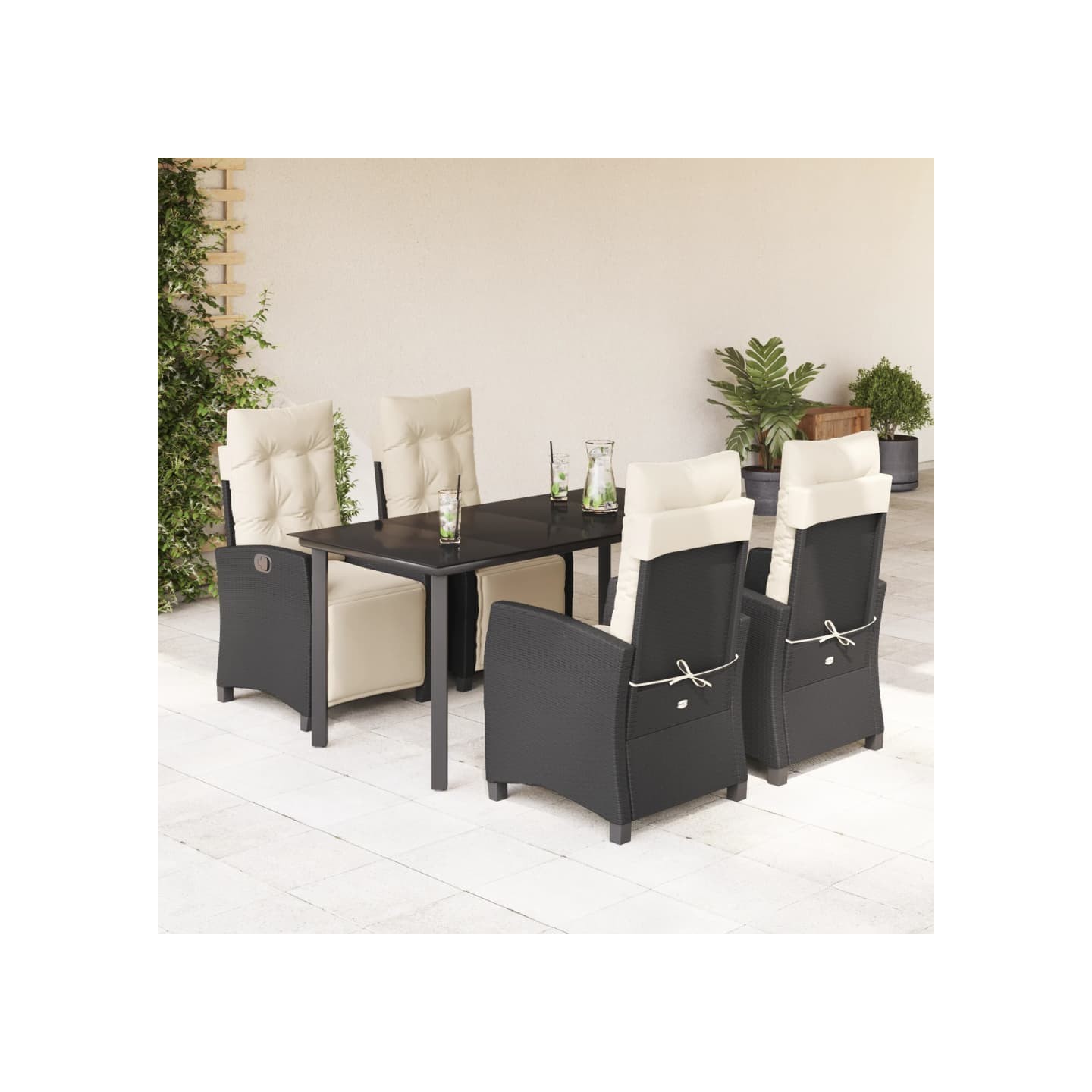 Ensemble à manger de jardin coussins 5pcs Noir Résine tressée