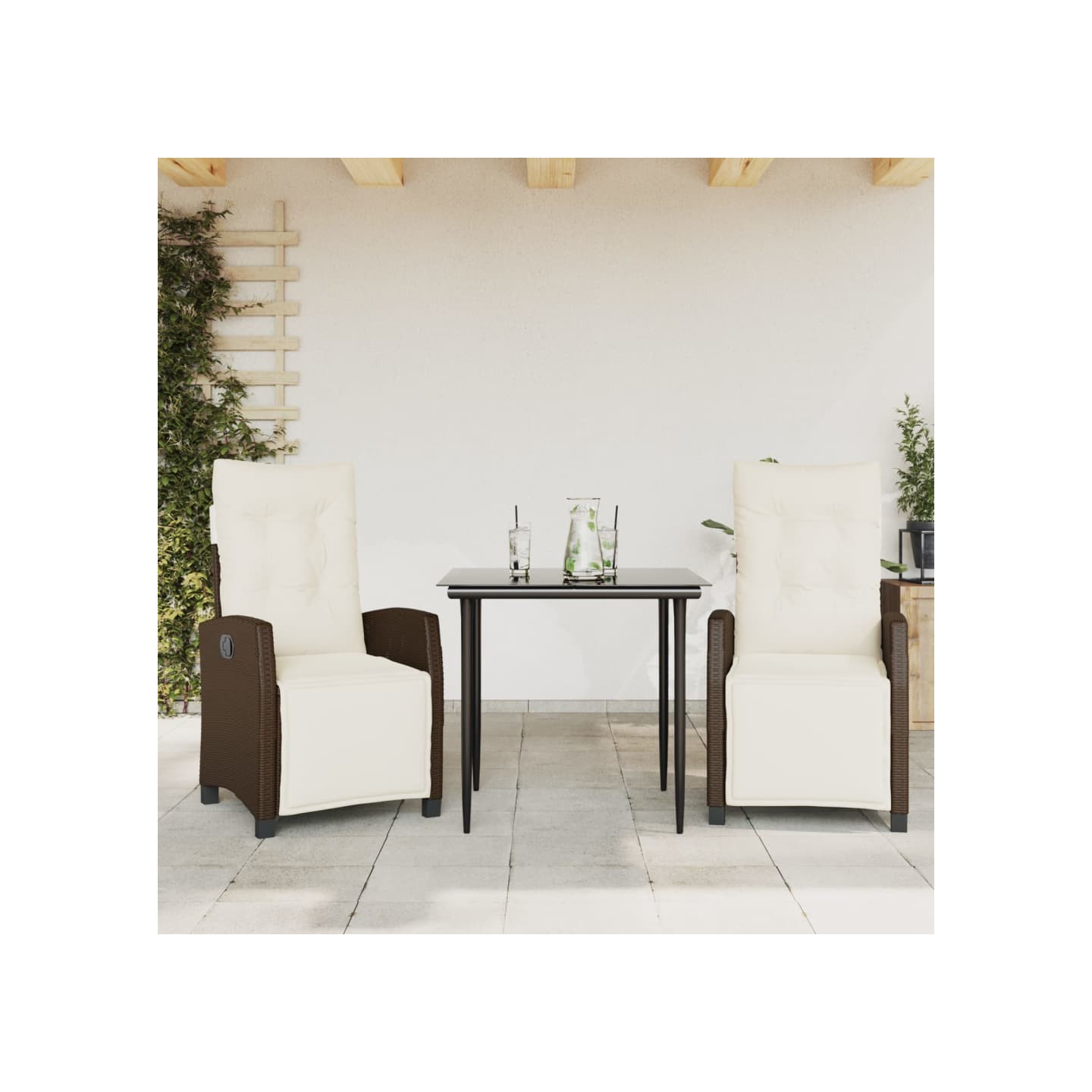 Ensemble à manger de jardin 3 pcs et coussins marron poly rotin