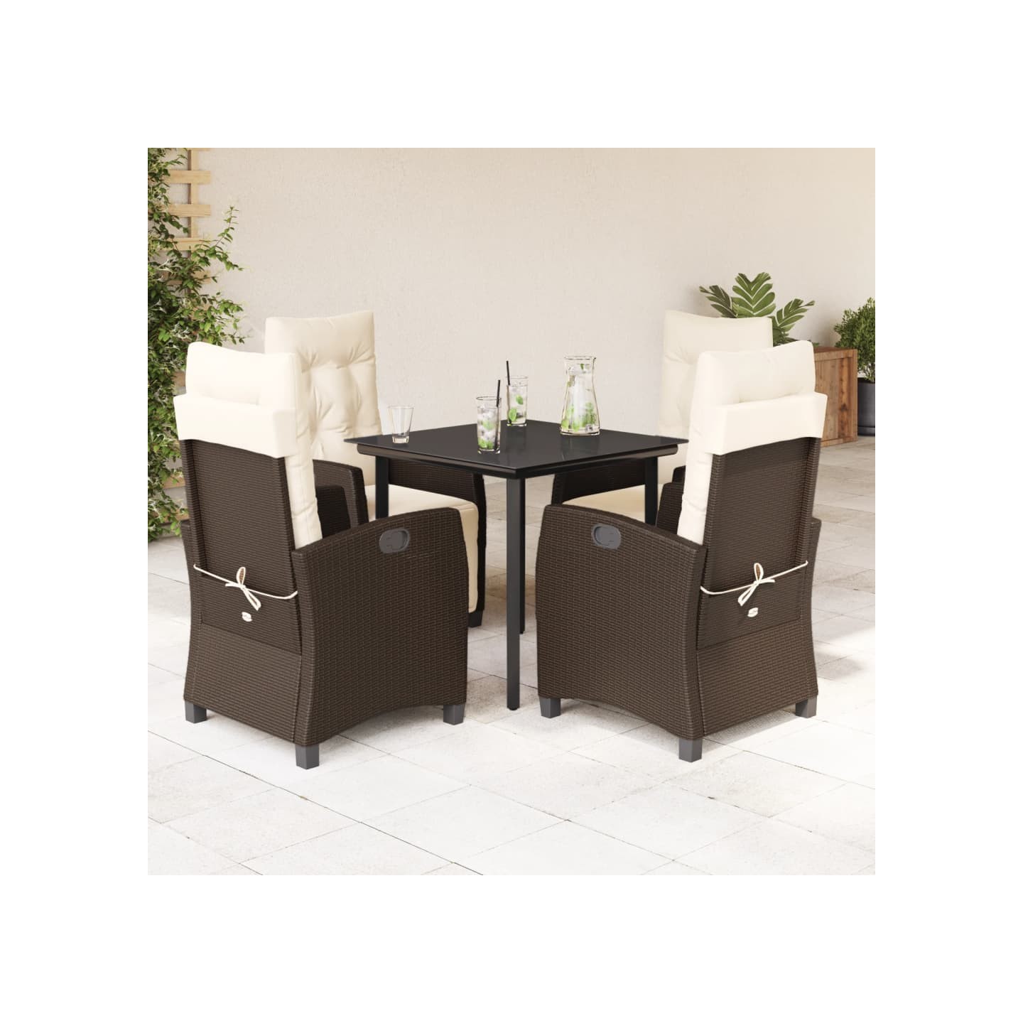 Ensemble à manger de jardin 5 pcs et coussins marron poly rotin