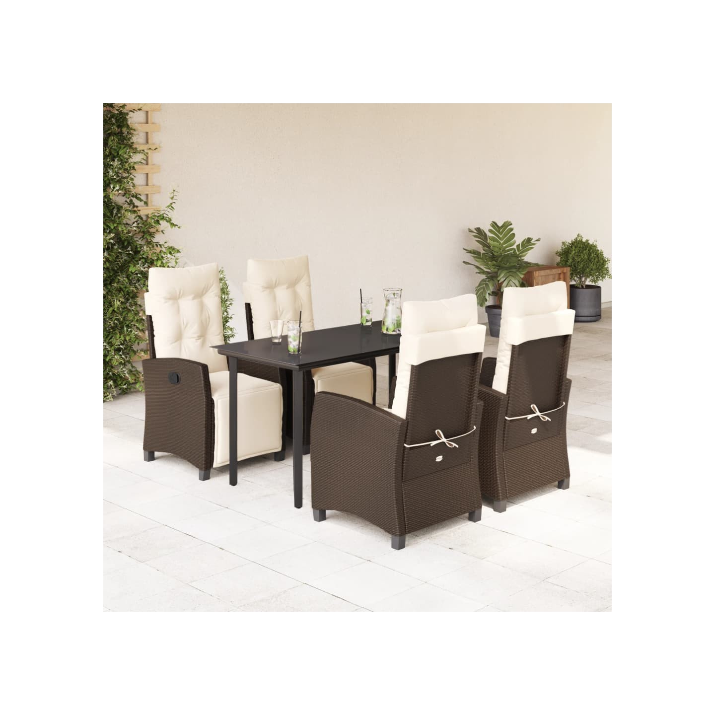 Ensemble à manger de jardin 5 pcs et coussins marron poly rotin