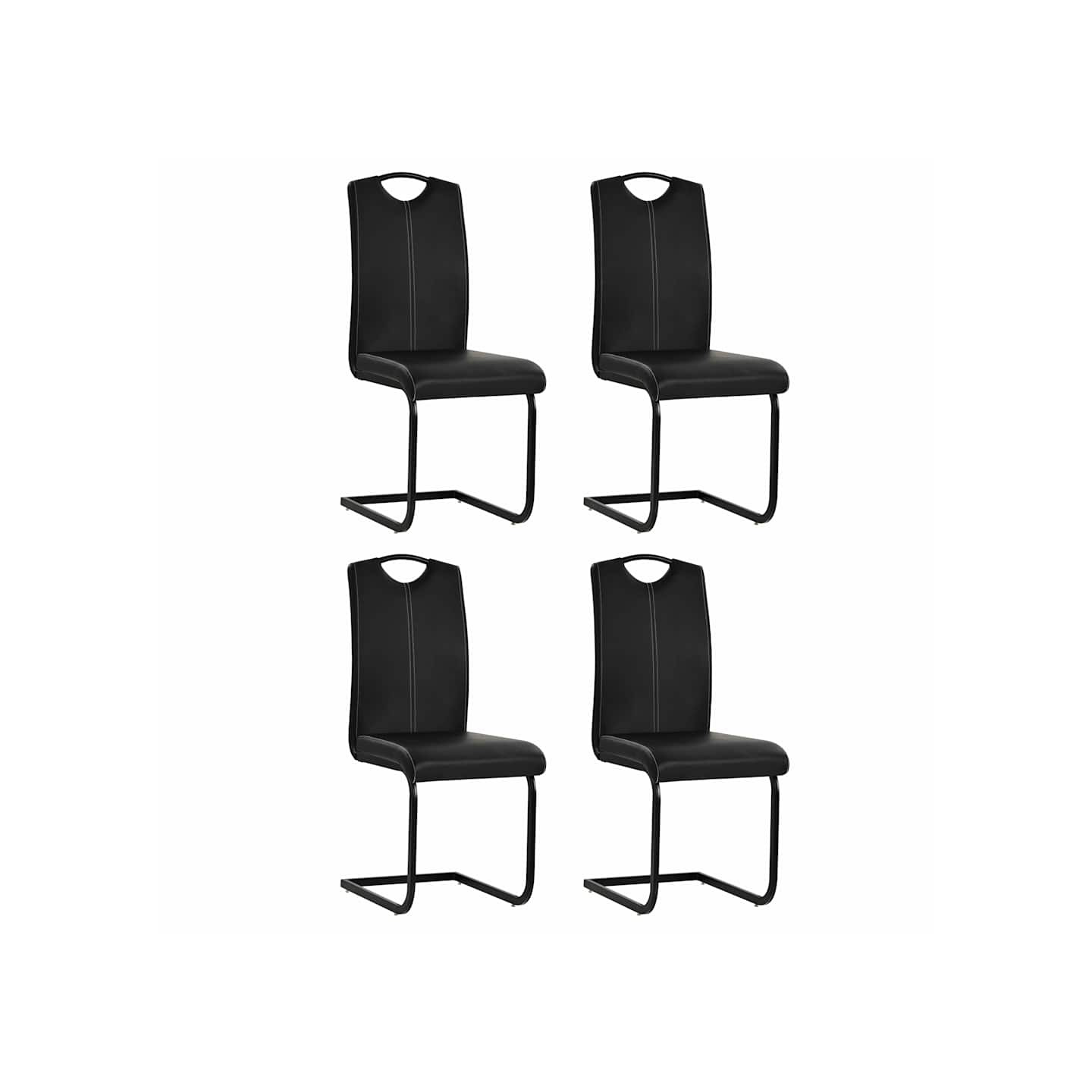 Chaises à manger cantilever lot de 4 noir similicuir