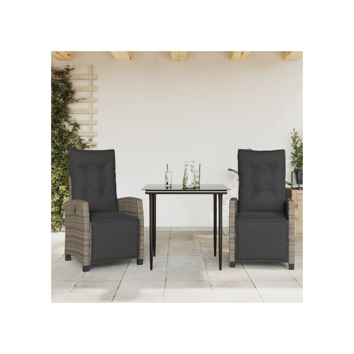 Ensemble à manger de jardin 3 pcs coussins gris résine tressée