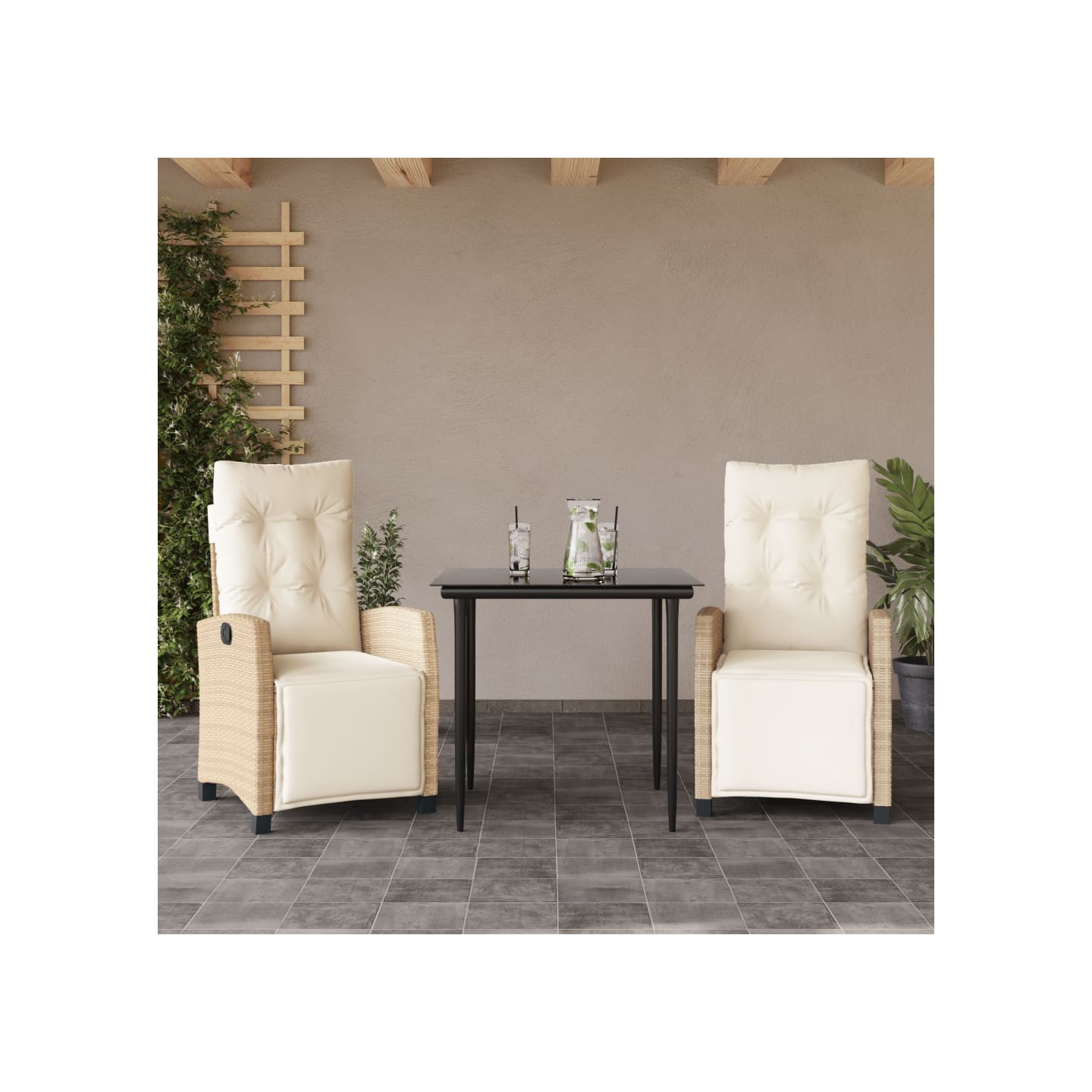 Ensemble à manger de jardin et coussins 3 pcs Beige poly rotin