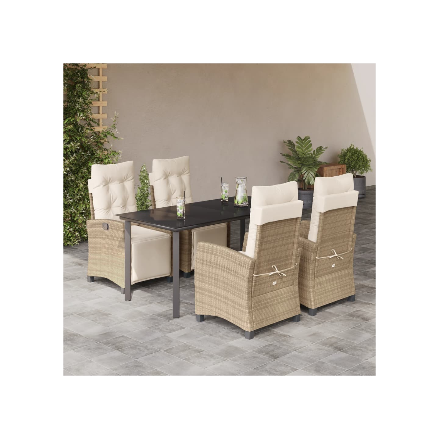 Ensemble à manger de jardin avec coussins 5pcs Beige poly rotin