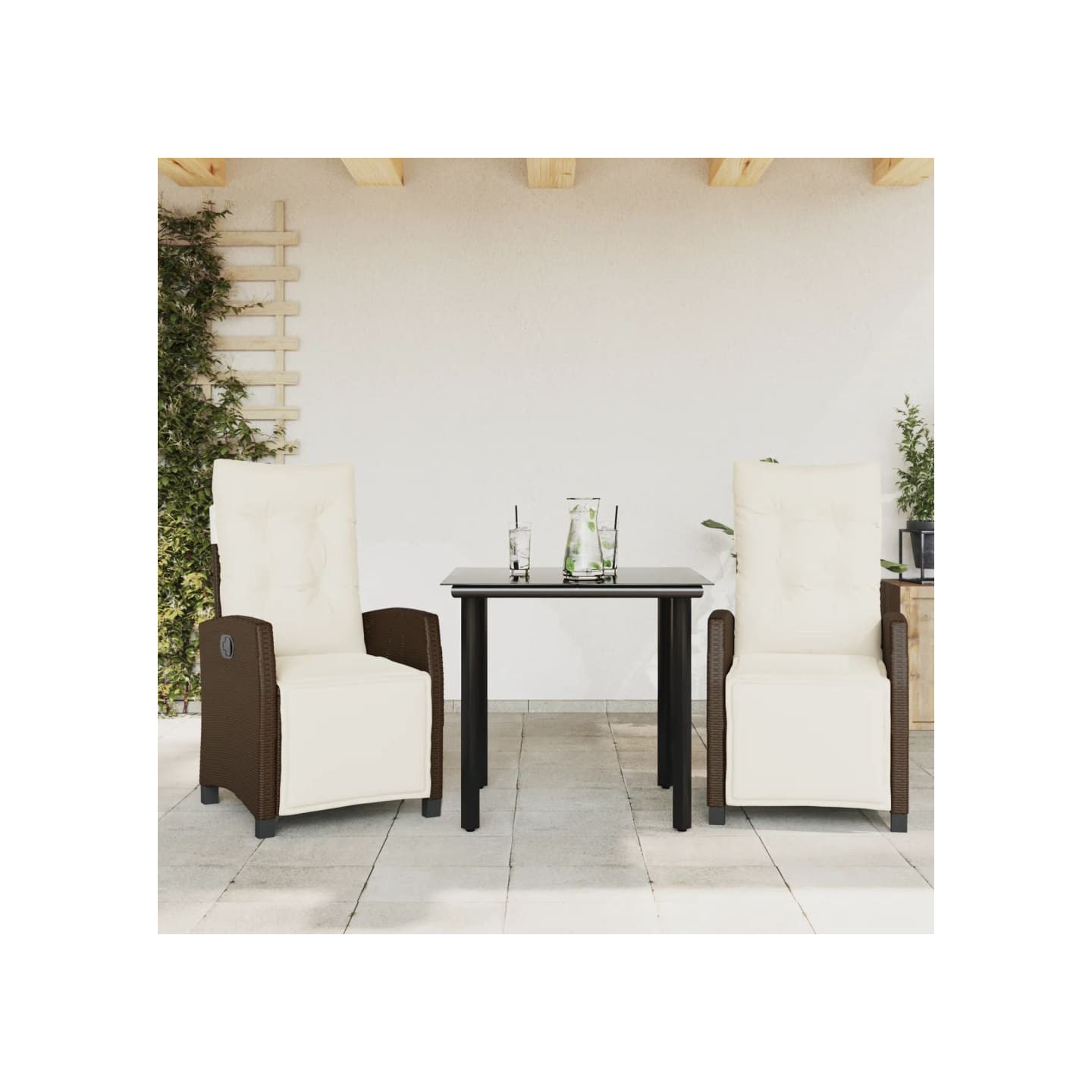 Ensemble à manger de jardin 3 pcs et coussins marron poly rotin