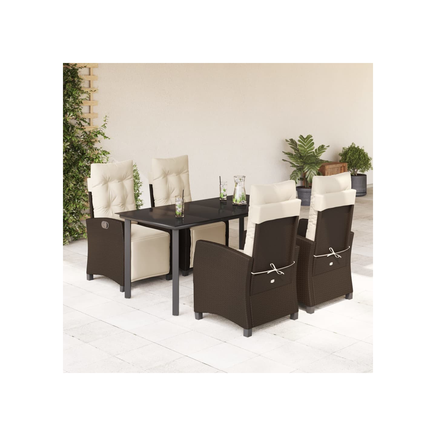 Ensemble à manger de jardin 5 pcs et coussins marron poly rotin