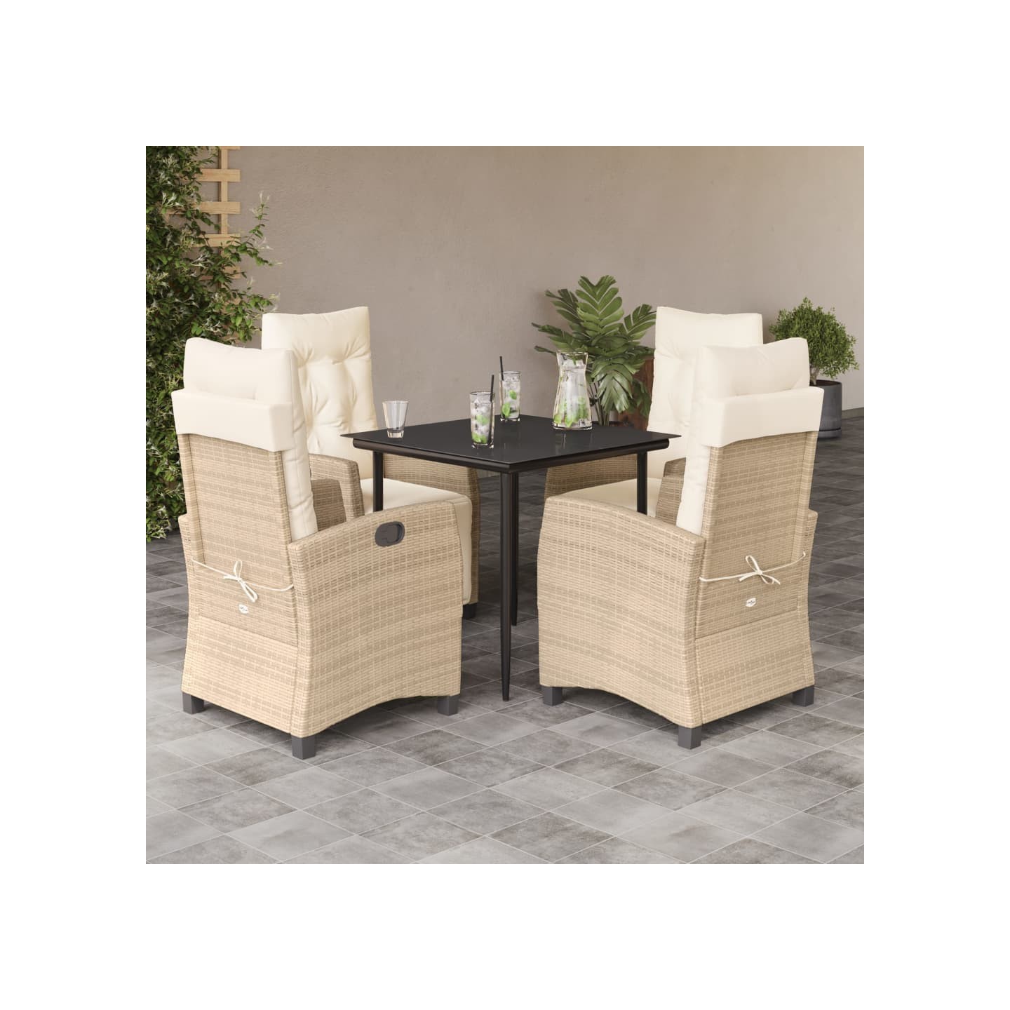 Ensemble à manger de jardin avec coussins 5pcs Beige poly rotin