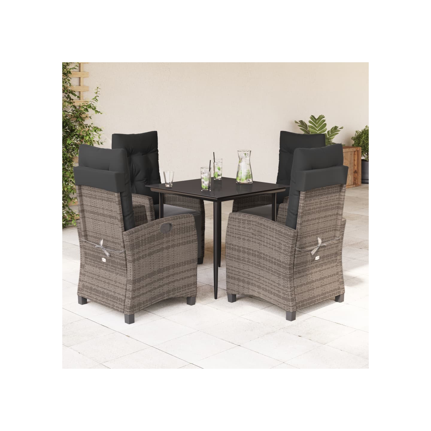 Ensemble à manger de jardin 5 pcs coussins gris résine tressée