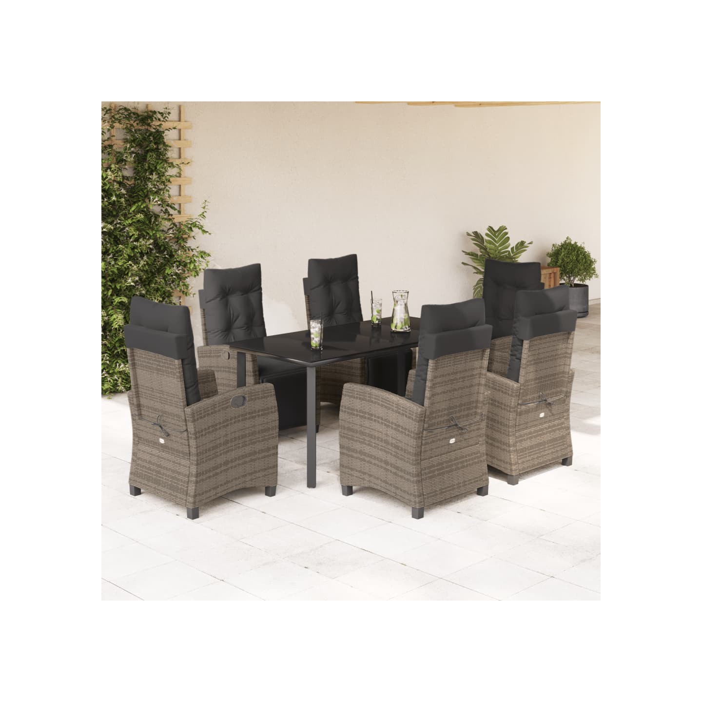 Ensemble à manger de jardin et coussins 7 pcs gris rotin