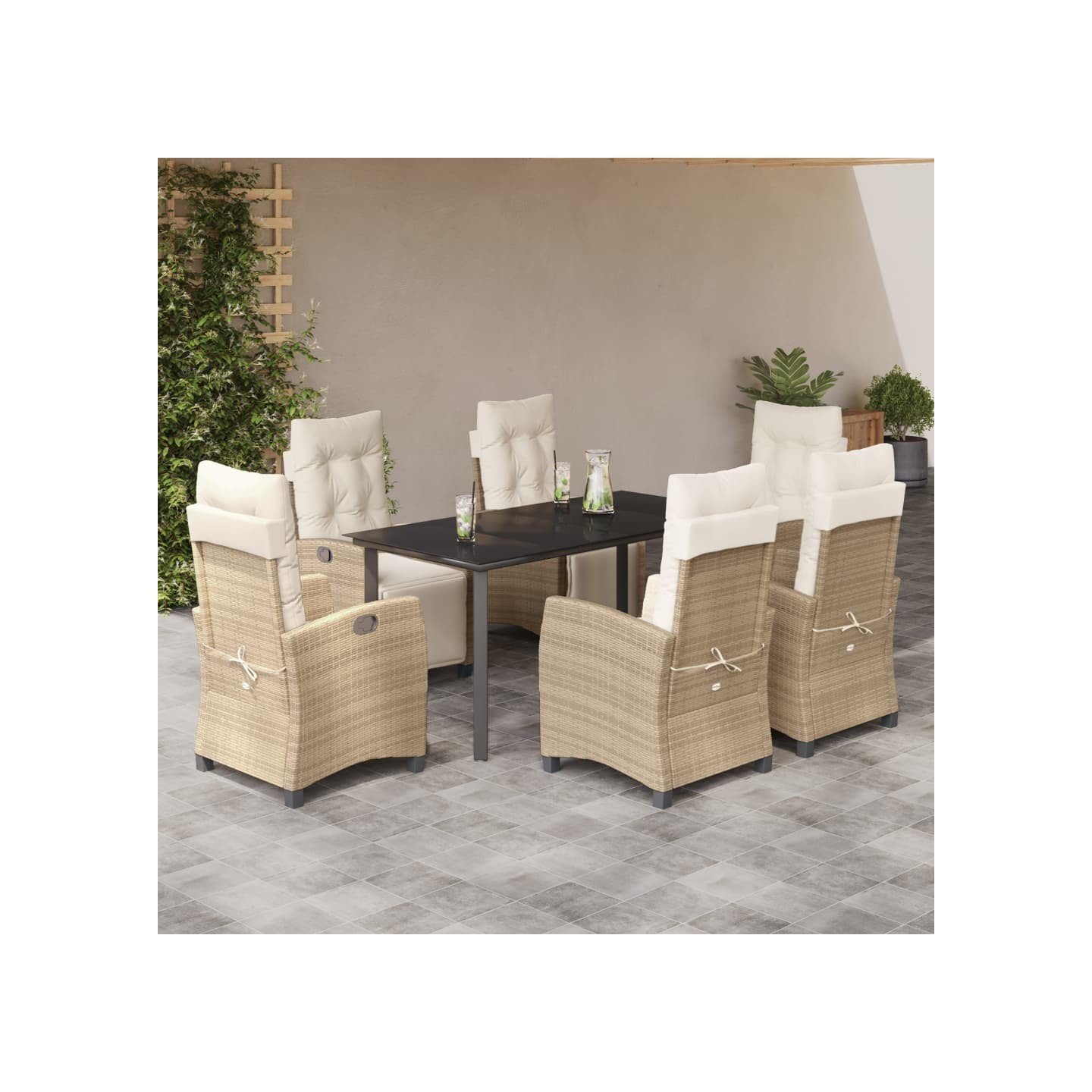 Ensemble à manger de jardin et coussins 7 pcs beige poly rotin