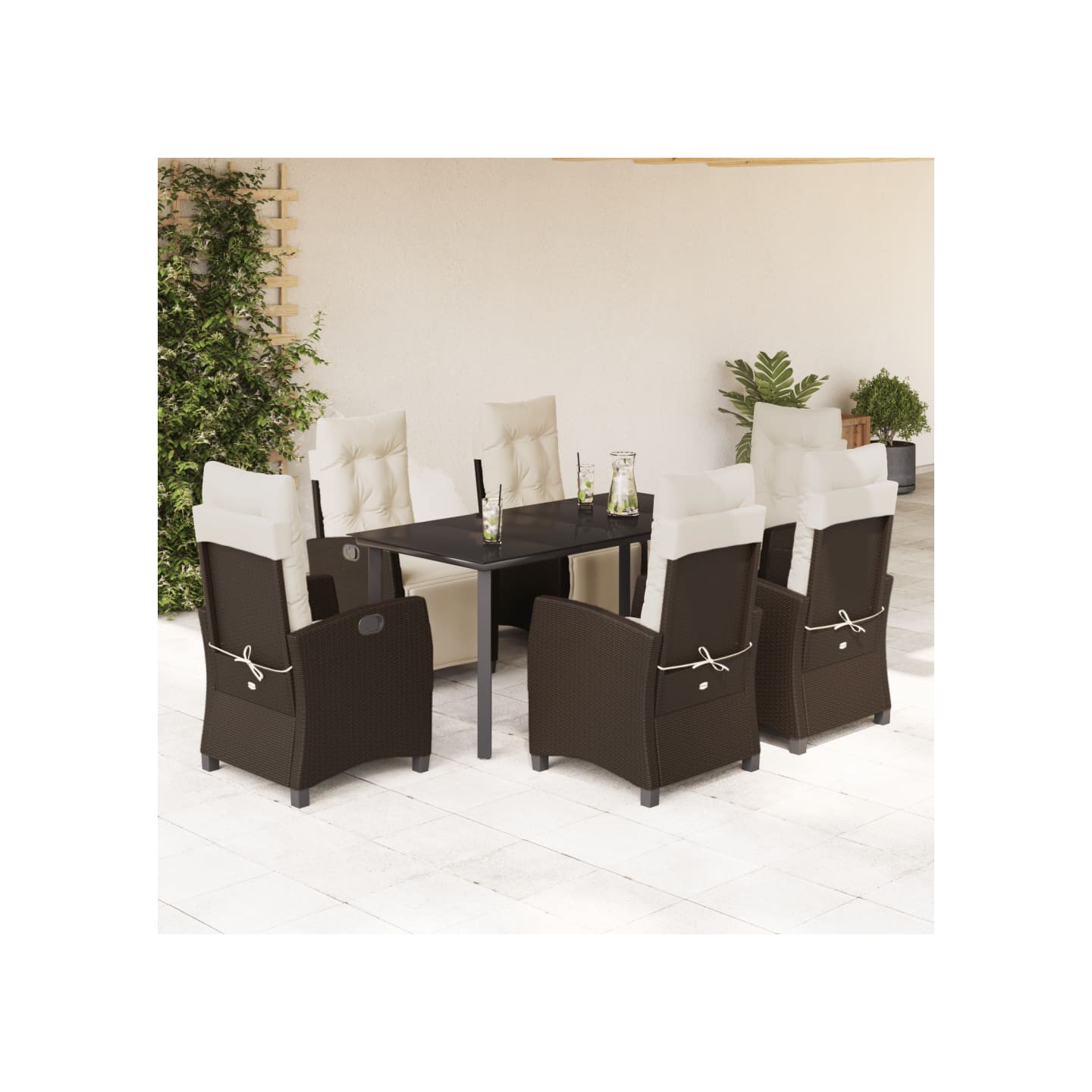 Ensemble à manger de jardin et coussins 7 pcs marron rotin