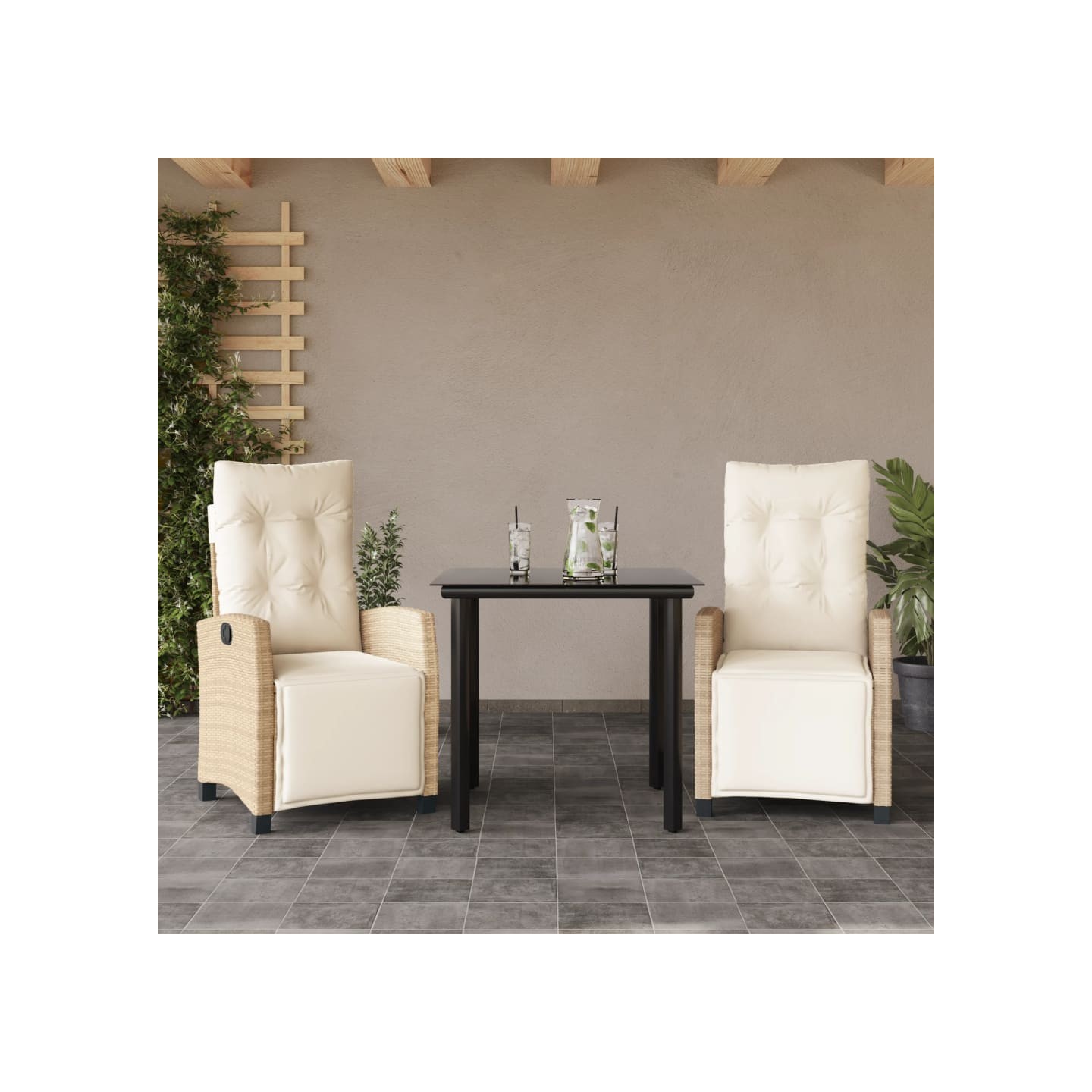 Ensemble à manger de jardin et coussins 3 pcs Beige poly rotin