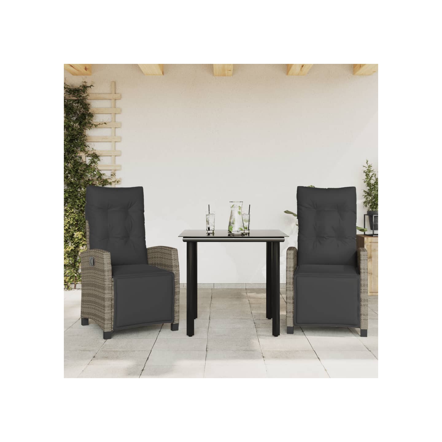Ensemble à manger de jardin 3 pcs coussins gris résine tressée