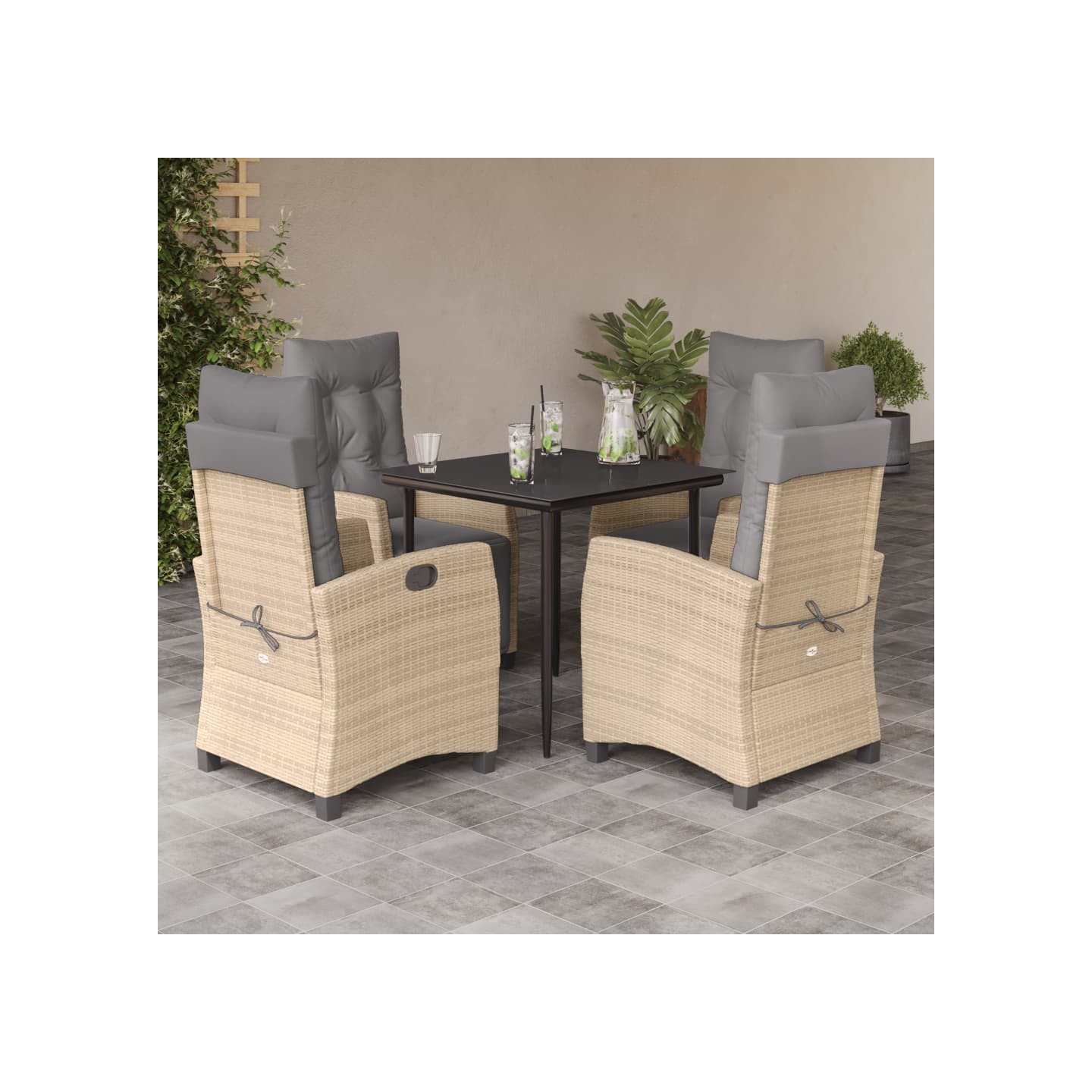 Ensemble à manger de jardin coussins 5 pcs mélange beige rotin