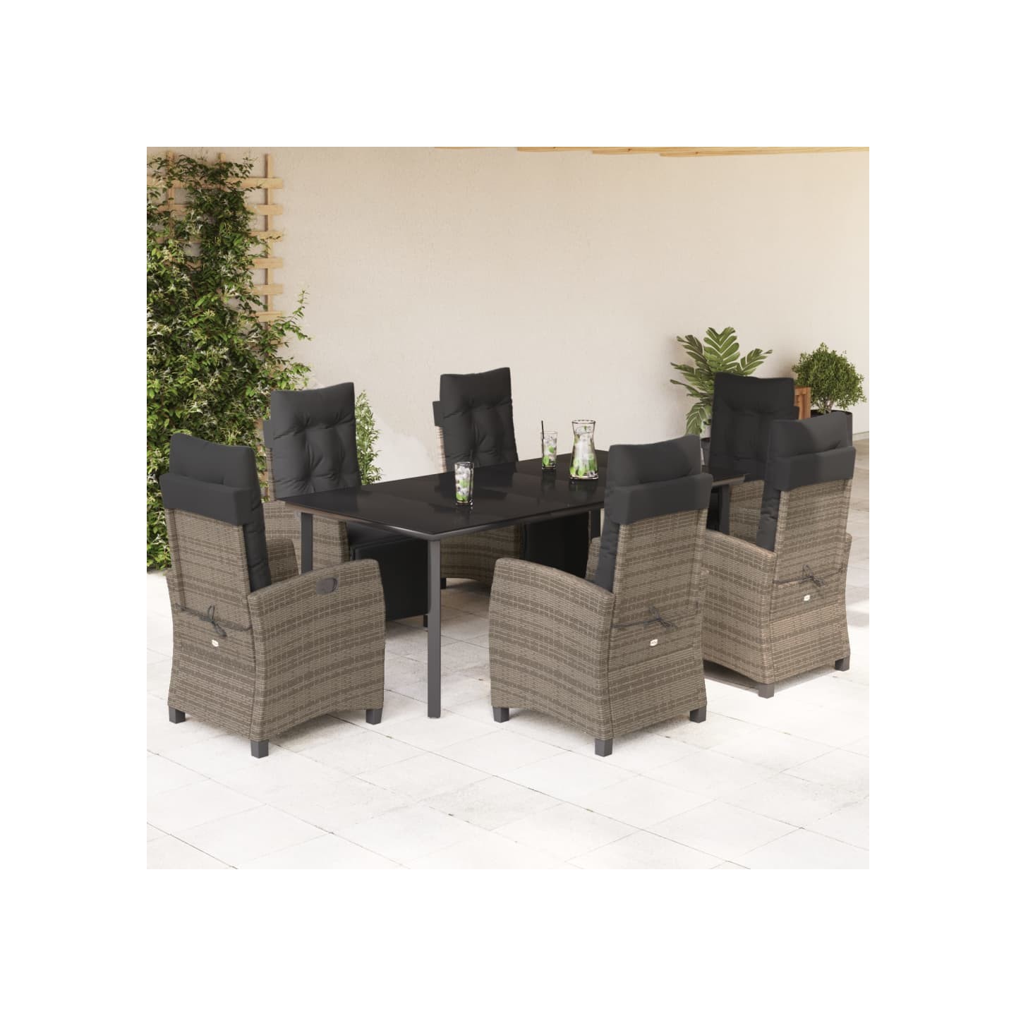 Ensemble à manger de jardin et coussins 7 pcs gris rotin