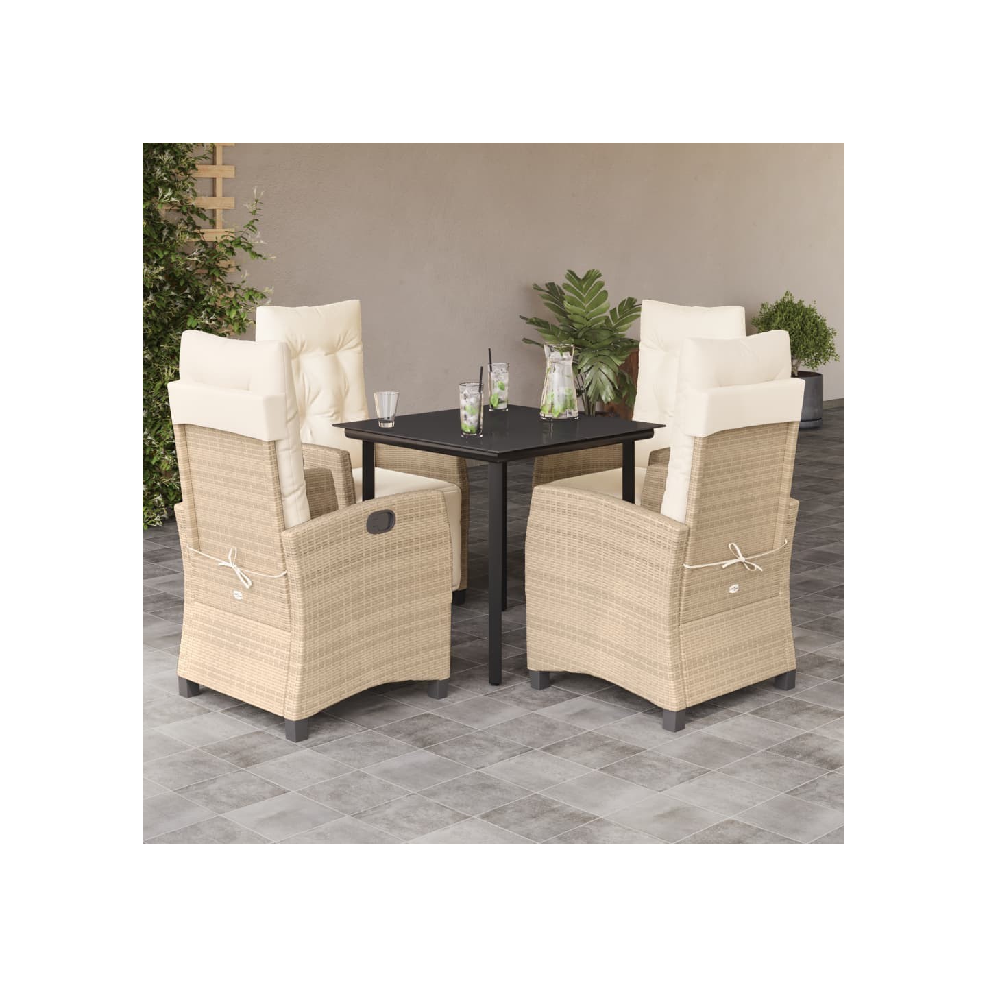Ensemble à manger de jardin avec coussins 5pcs Beige poly rotin