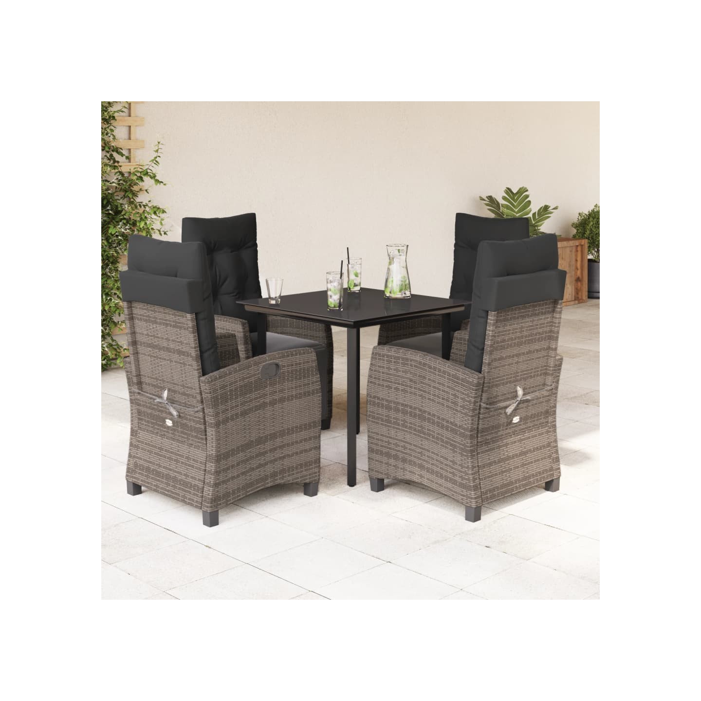 Ensemble à manger de jardin 5 pcs coussins gris résine tressée