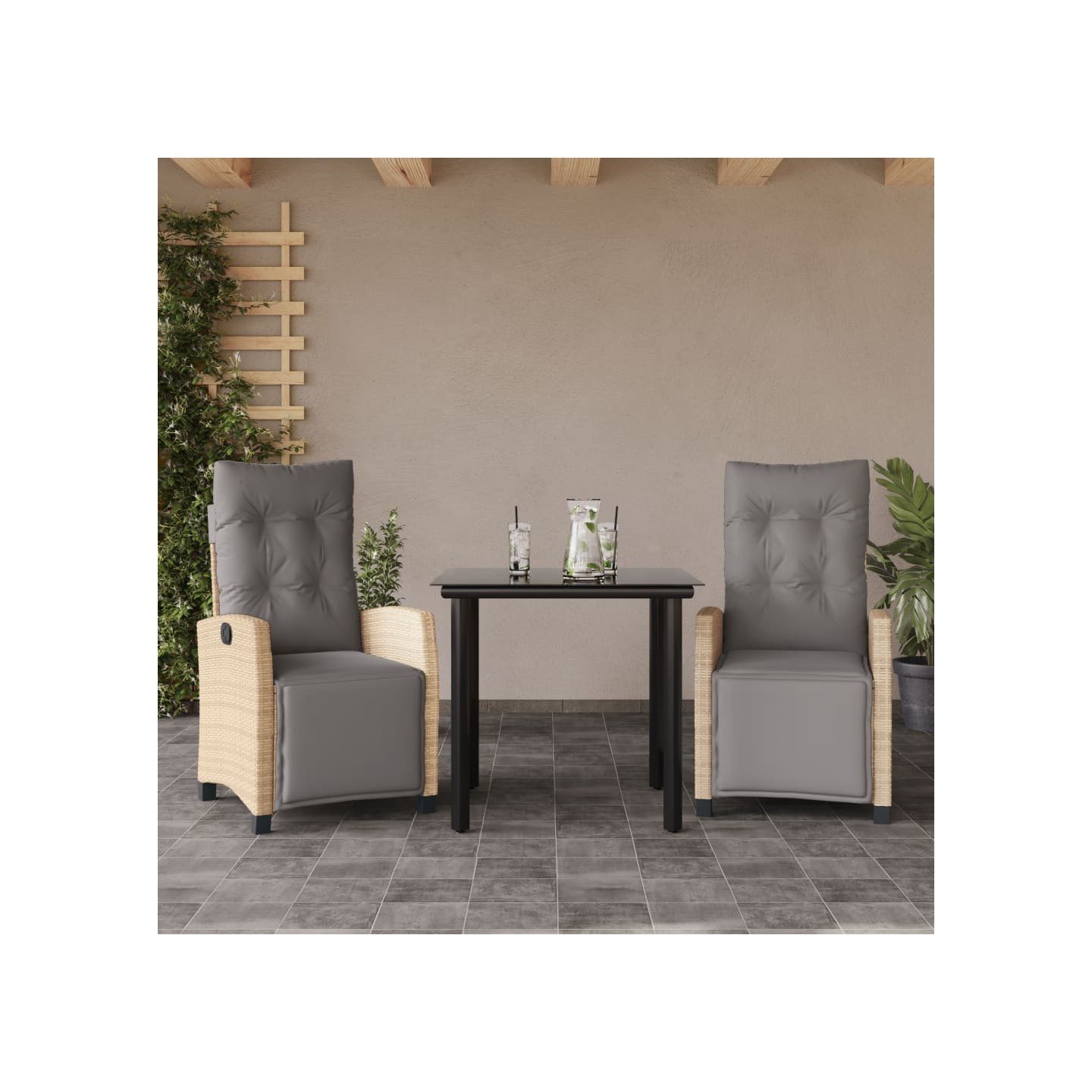 Ensemble à manger de jardin et coussins 3 pcs mélange beige