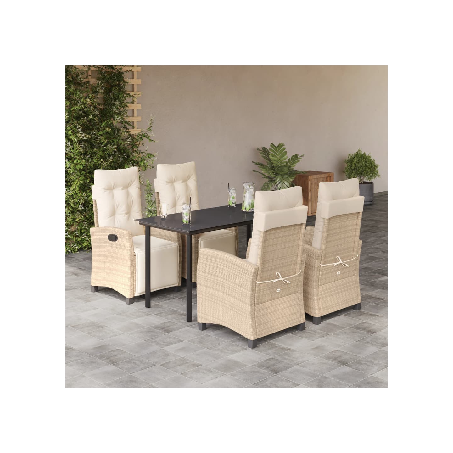 Ensemble à manger de jardin avec coussins 5pcs Beige poly rotin