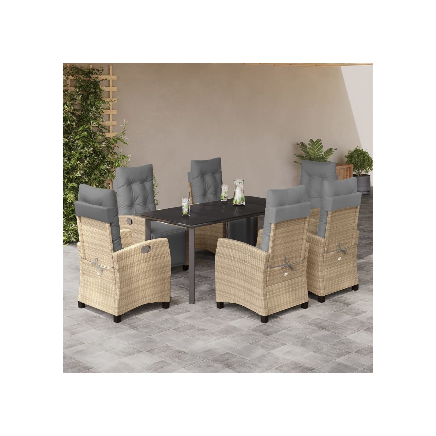 Ensemble à manger de jardin coussins 7 pcs mélange beige rotin
