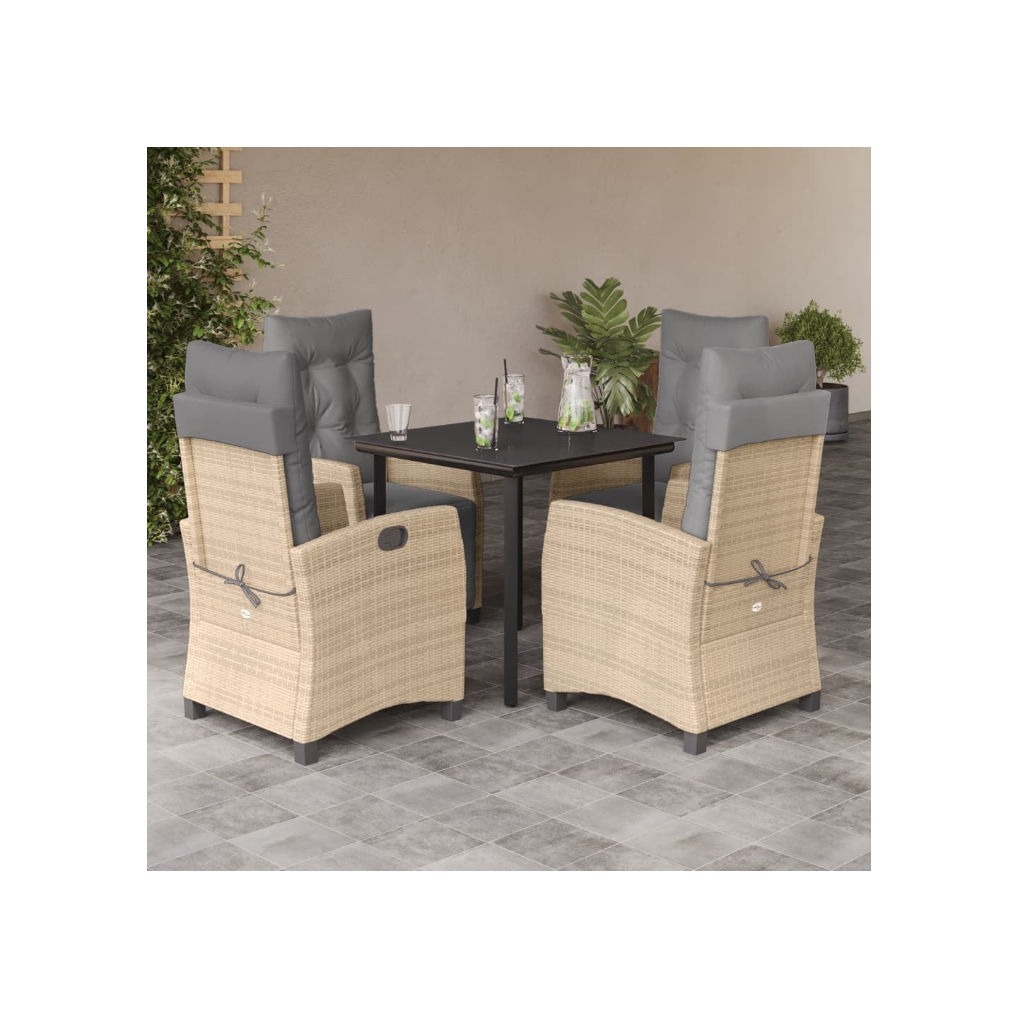 Ensemble à manger de jardin coussins 5 pcs mélange beige rotin