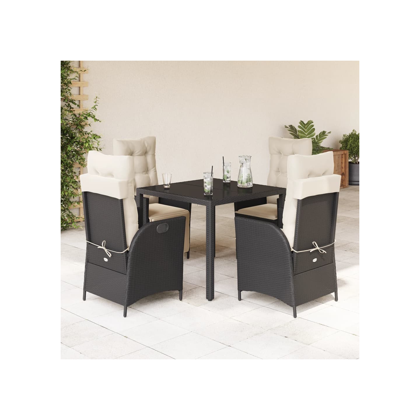 Ensemble à manger de jardin coussins 5pcs Noir Résine tressée
