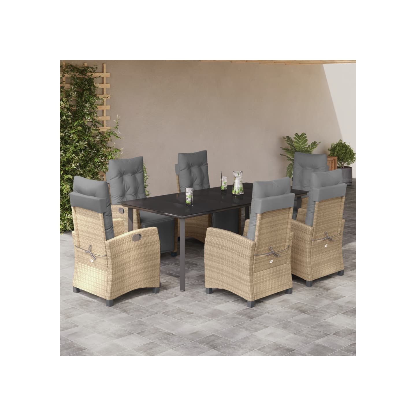Ensemble à manger de jardin coussins 7 pcs mélange beige rotin