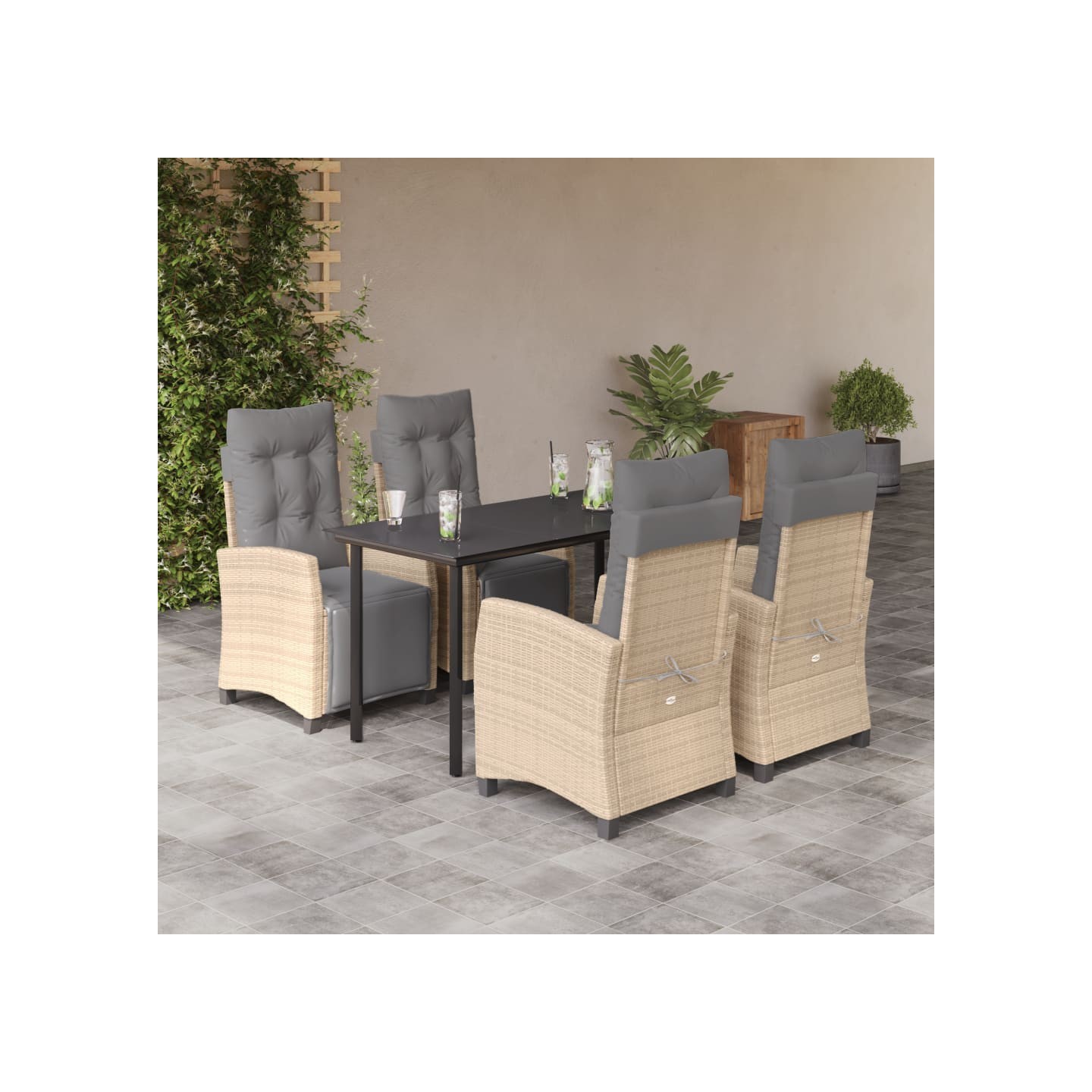 Ensemble à manger de jardin coussins 5 pcs mélange beige rotin