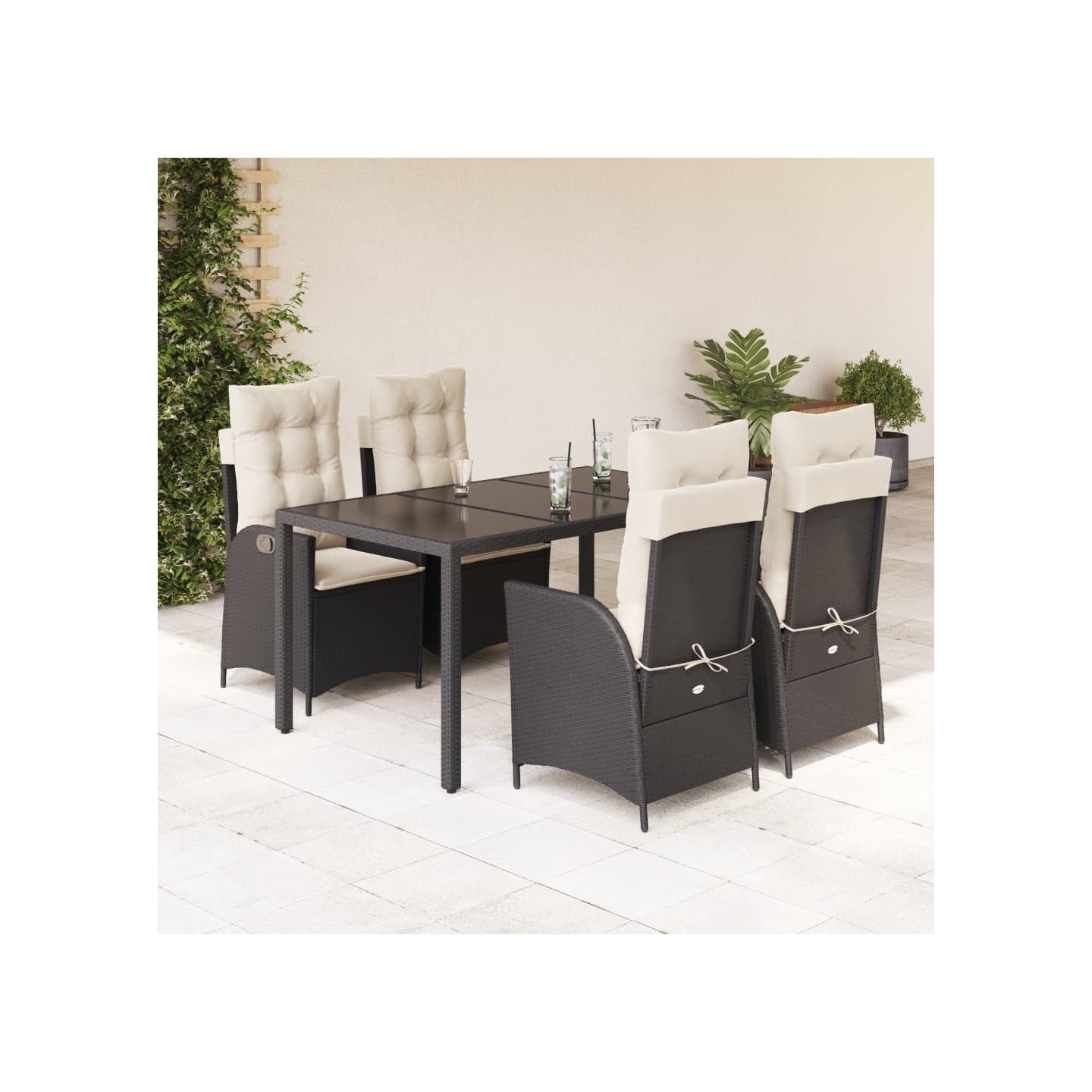 Ensemble à manger de jardin coussins 5pcs Noir Résine tressée