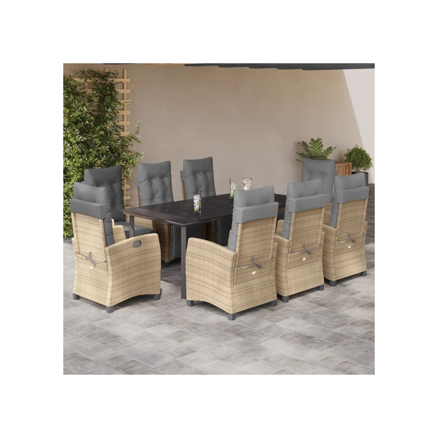 Ensemble à manger de jardin et coussins 9 pcs mélange beige