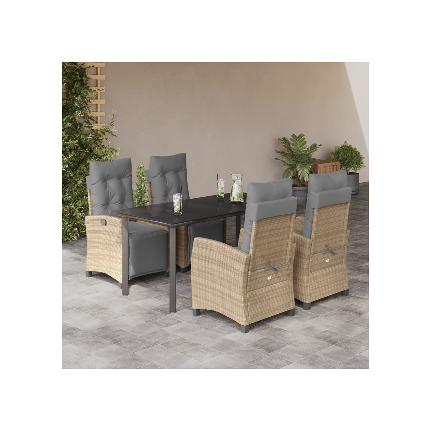 Ensemble à manger de jardin coussins 5 pcs mélange beige rotin
