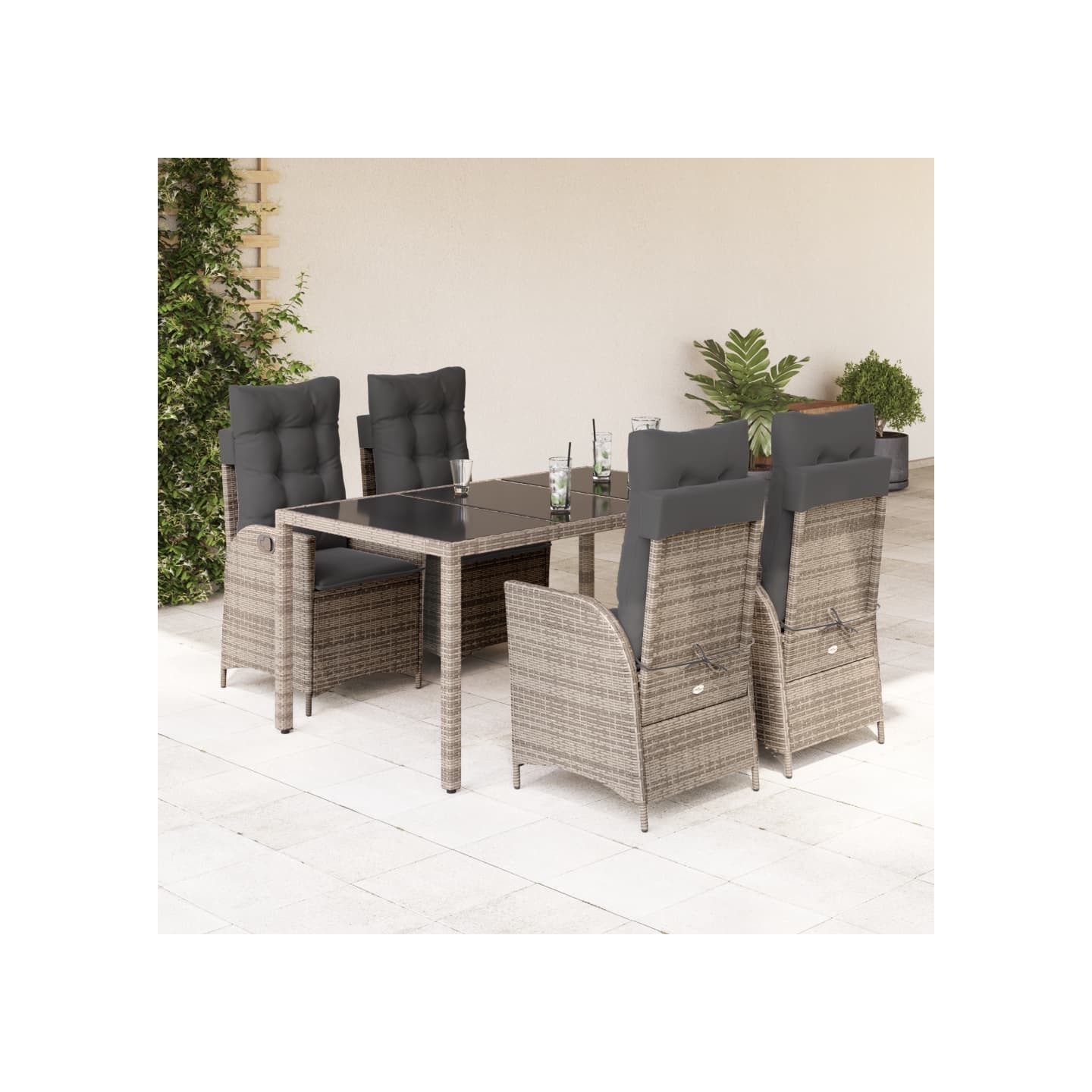 Ensemble à manger de jardin 5 pcs coussins gris résine tressée