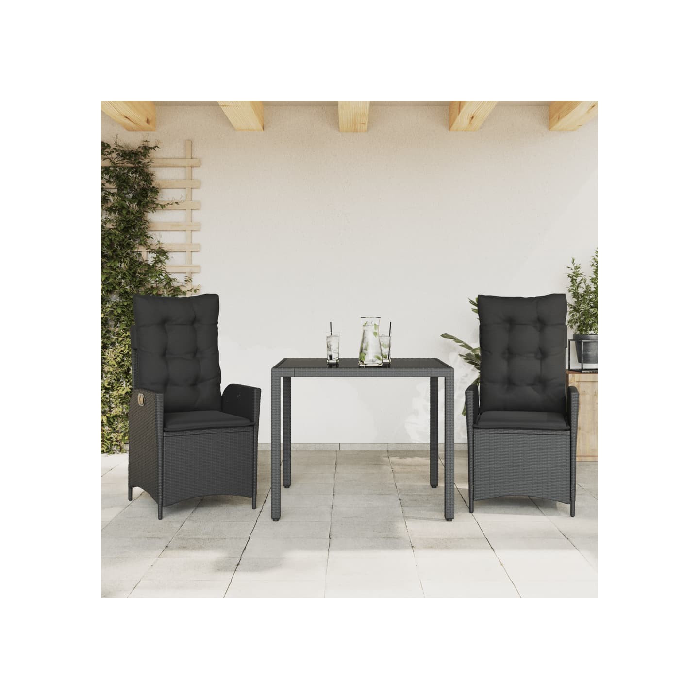 Ensemble à manger de jardin avec coussins 3 pcs Noir