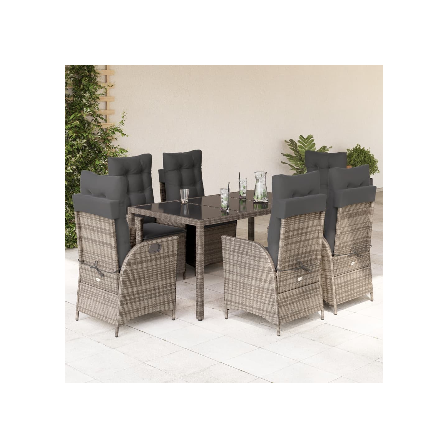 Ensemble à manger de jardin et coussins 7 pcs gris rotin