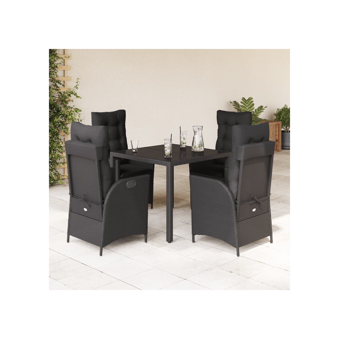 Ensemble à manger de jardin coussins 5pcs Noir Résine tressée