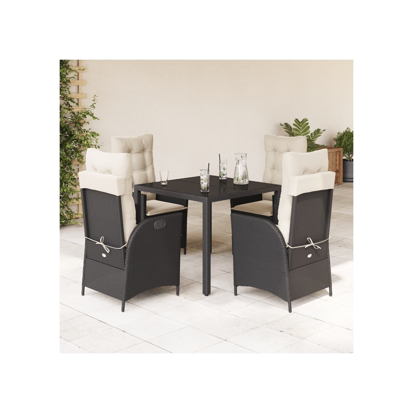 Ensemble à manger de jardin coussins 5pcs Noir Résine tressée