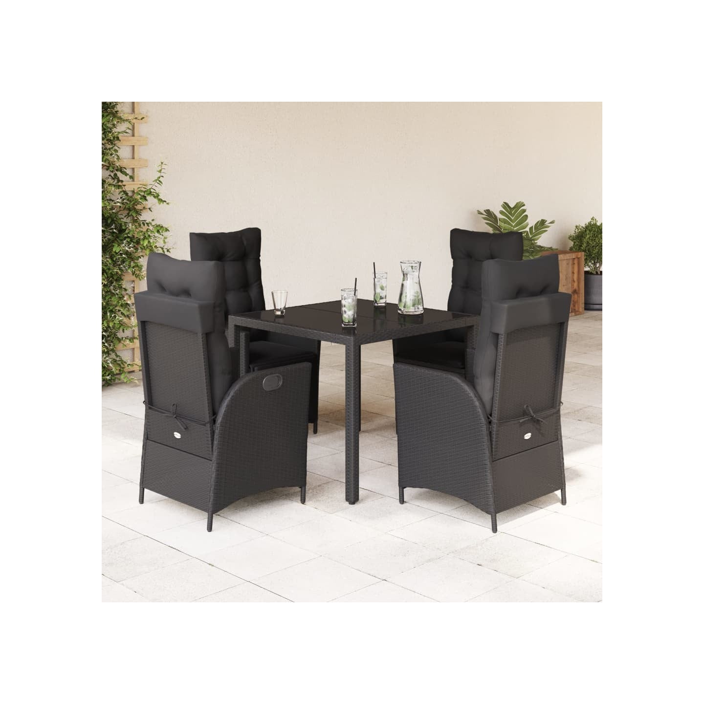Ensemble à manger de jardin coussins 5pcs Noir Résine tressée