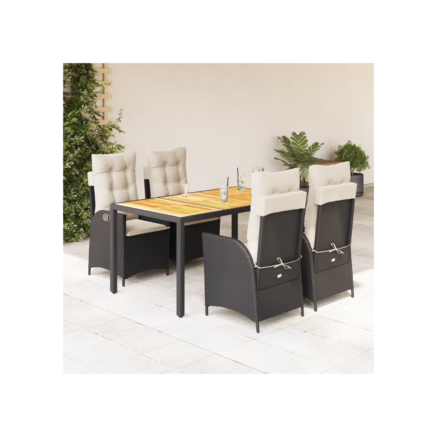 Ensemble à manger de jardin coussins 5pcs Noir Résine tressée