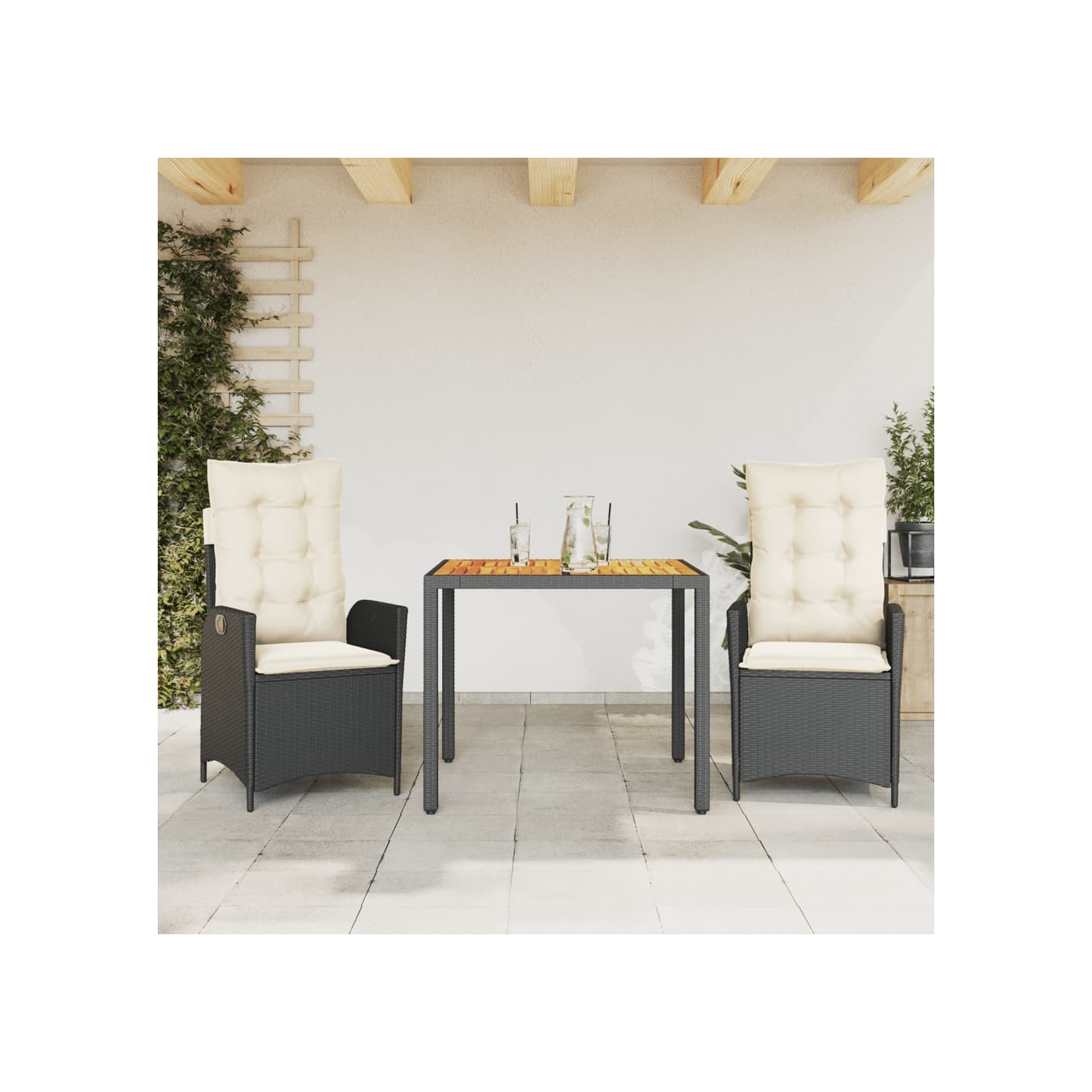 Ensemble à manger de jardin avec coussins 3 pcs Noir