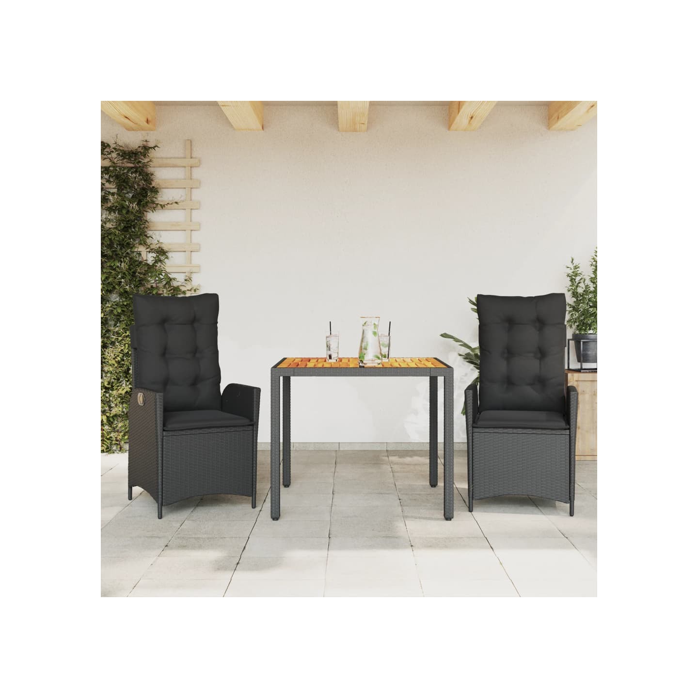 Ensemble à manger de jardin avec coussins 3 pcs Noir