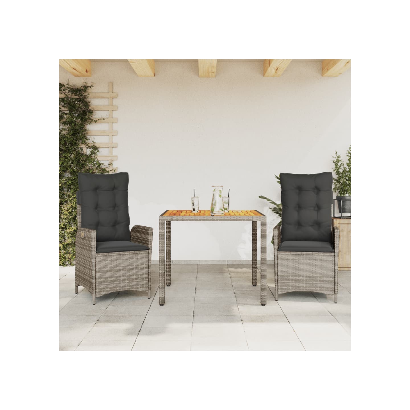 Ensemble à manger de jardin 3 pcs coussins gris résine tressée