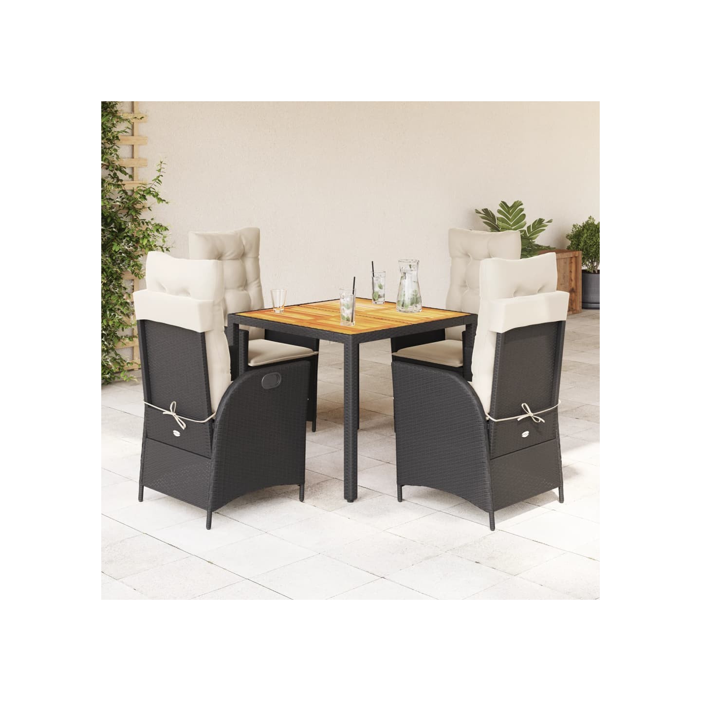 Ensemble à manger de jardin coussins 5pcs Noir Résine tressée