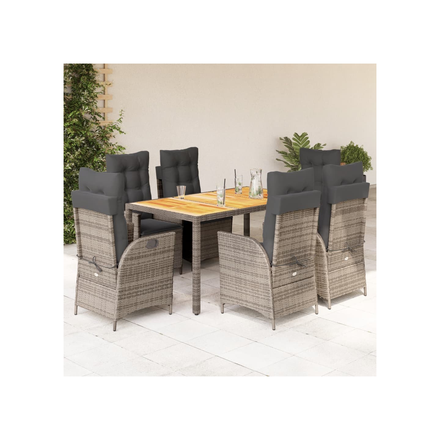 Ensemble à manger de jardin et coussins 7 pcs gris rotin