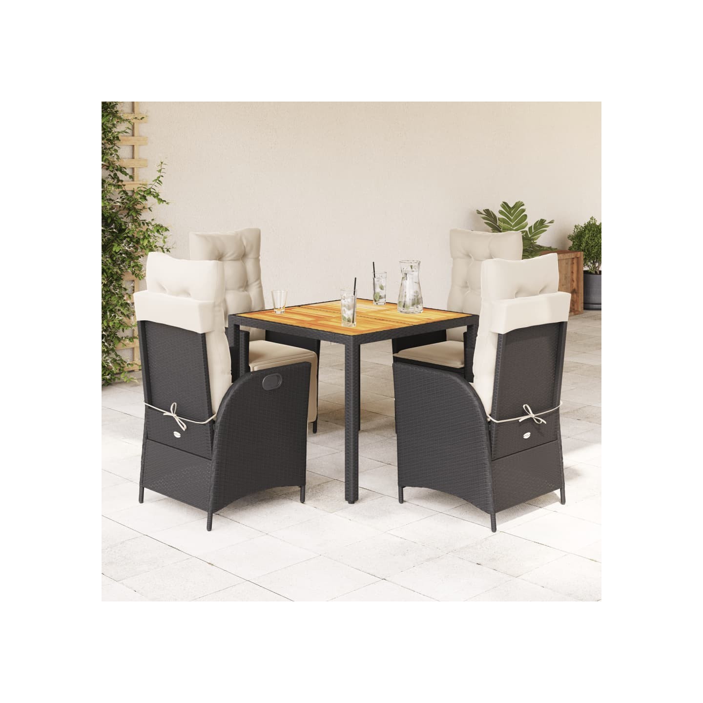 Ensemble à manger de jardin coussins 5pcs Noir Résine tressée