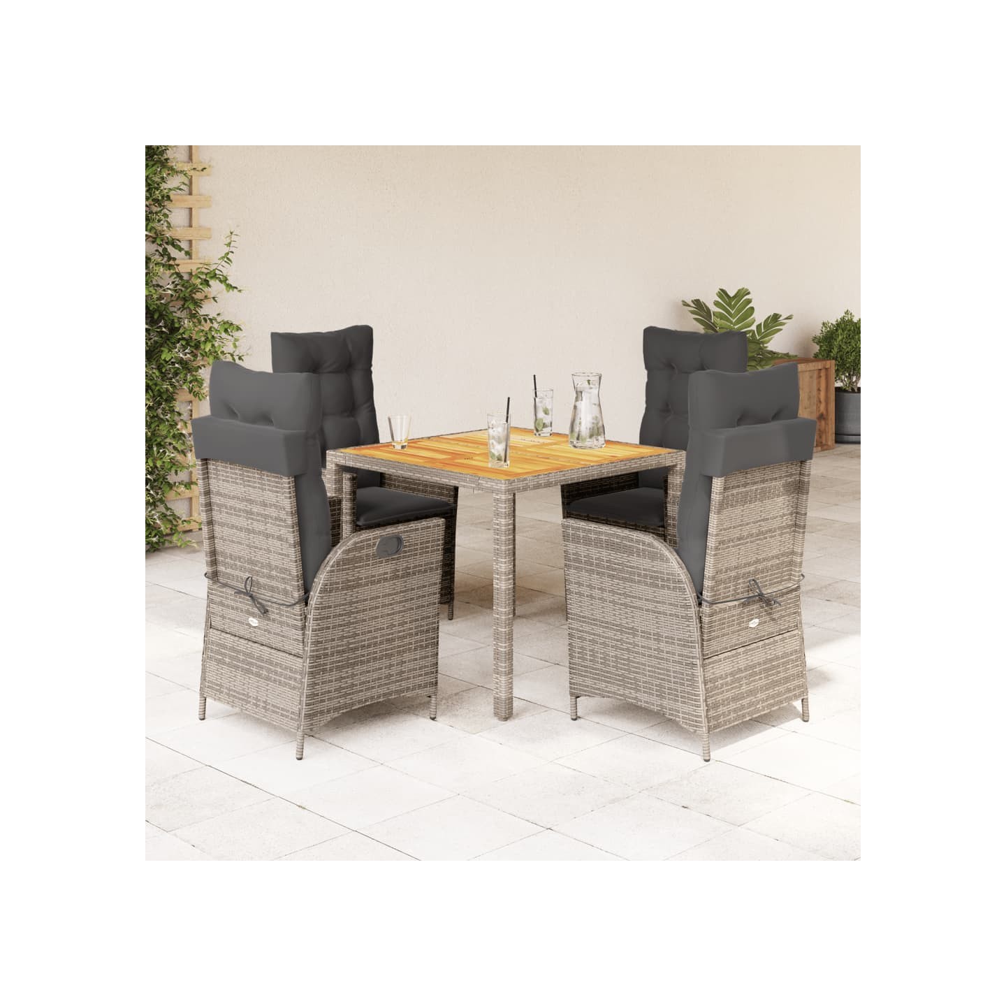 Ensemble à manger de jardin 5 pcs coussins gris résine tressée