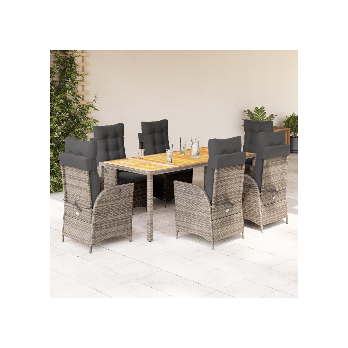 Ensemble à manger de jardin et coussins 7 pcs gris rotin