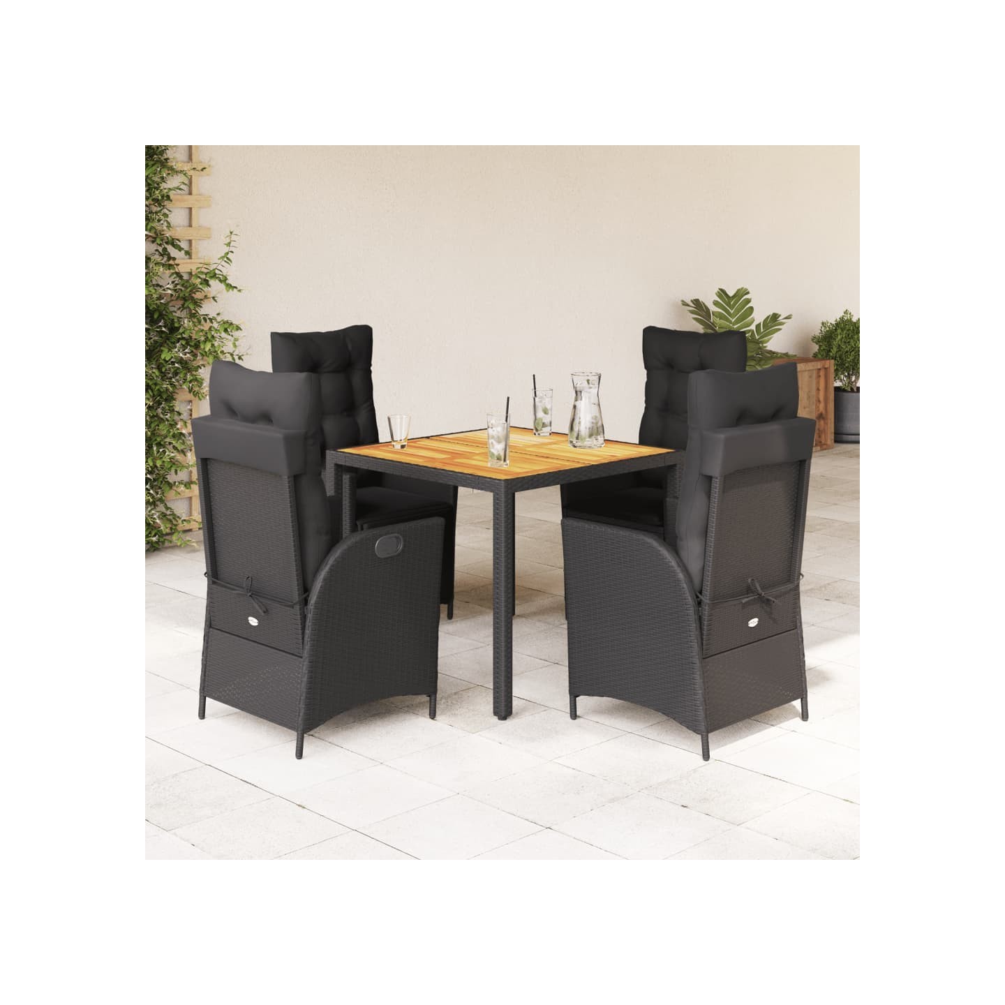 Ensemble à manger de jardin coussins 5pcs Noir Résine tressée