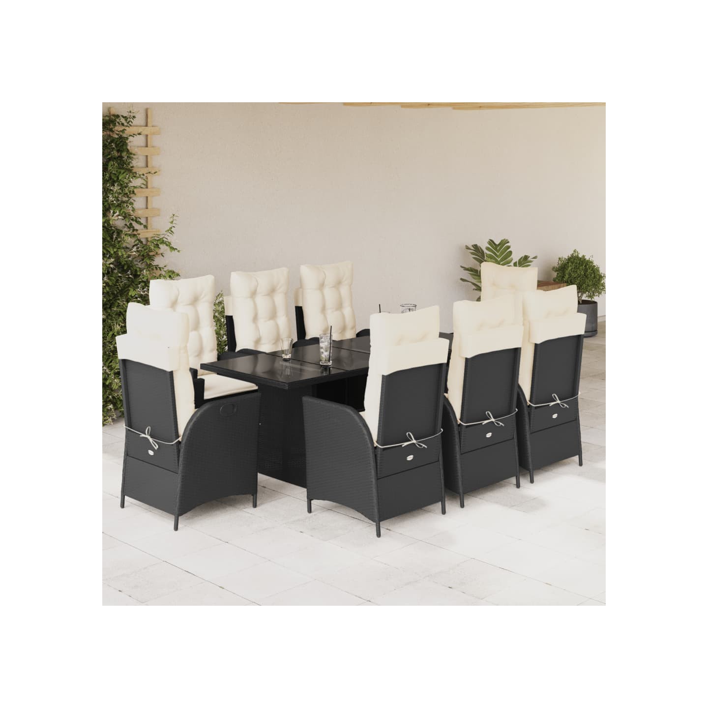 Ensemble à manger de jardin 9pcs coussins noir résine tressée